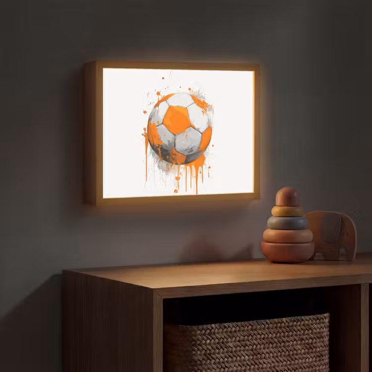 Voetbal - Abstract - Oranje - Verfspatten Light Box met batterij (Wandlamp kind) middel -sfeer5_kind