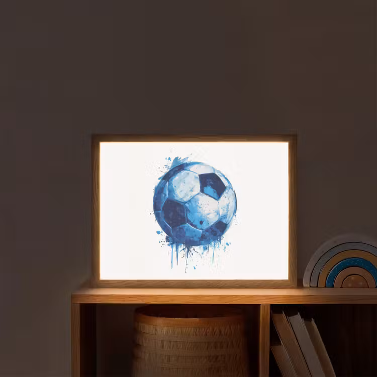 Voetbal - Blauw - Inkt - Spatten Light Box met batterij (Wandlamp kind) middel -sfeer1_kind