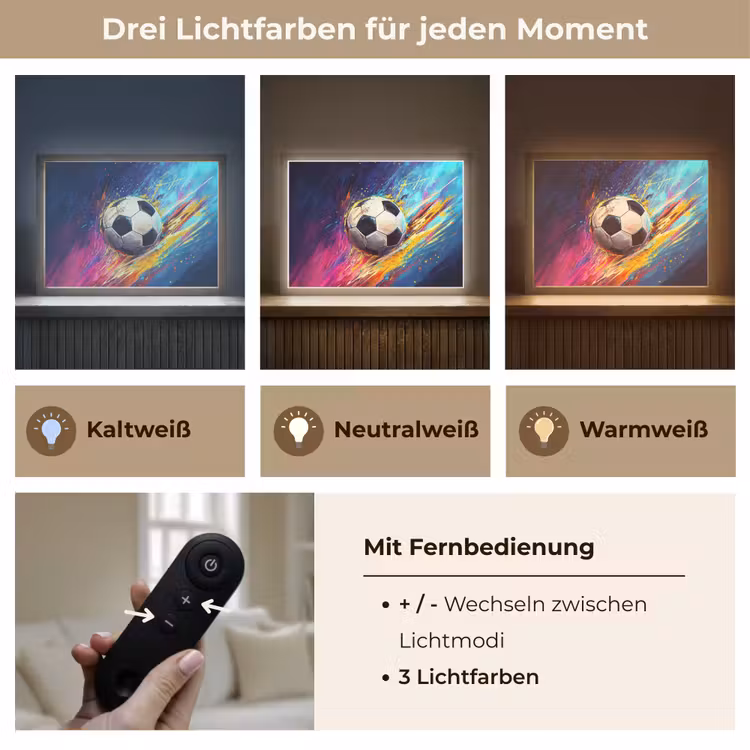 Voetbal - Kleurrijk - Abstract - Penseelstreken Light Box met batterij (Wandlamp kind) middel -USP_lichtkleurDE