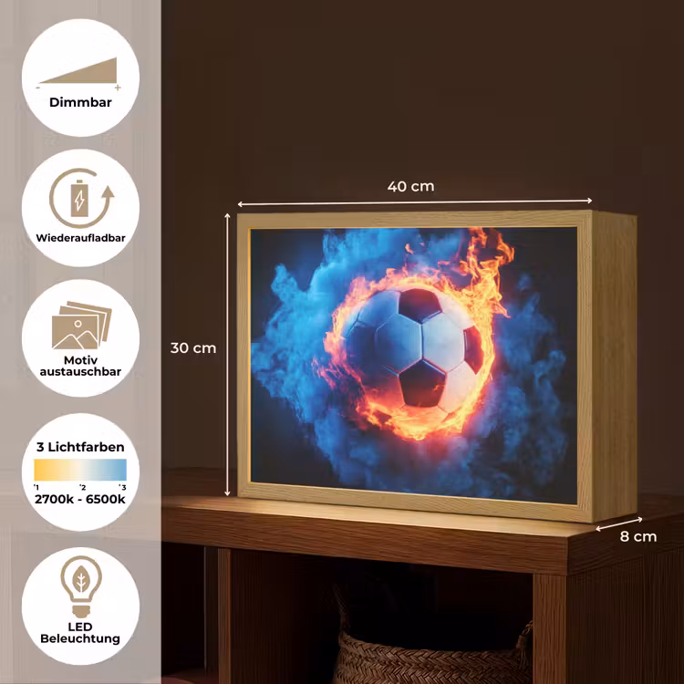 Voetbal - Vuur - IJs - Blauw Light Box met batterij (Wandlamp kind) middel -USP_websiteoverzichtDE