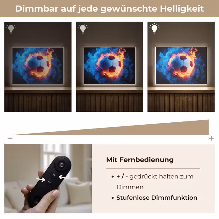 Voetbal - Vuur - IJs - Blauw Light Box met batterij (Wandlamp kind) middel -USP_dimbaarDE