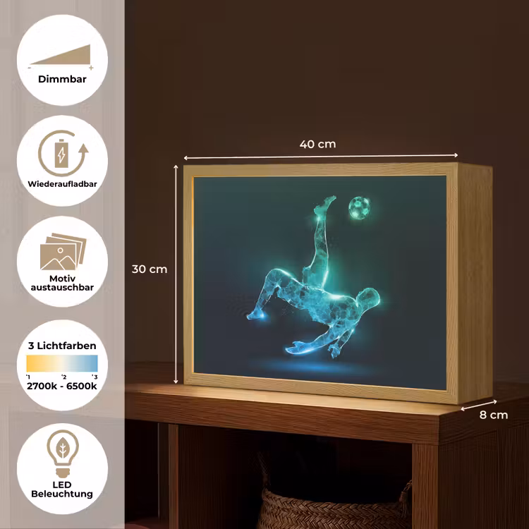 Voetbal - Voetballer - Jongen - Zwart Light Box met batterij (Wandlamp kind) middel -USP_websiteoverzichtDE