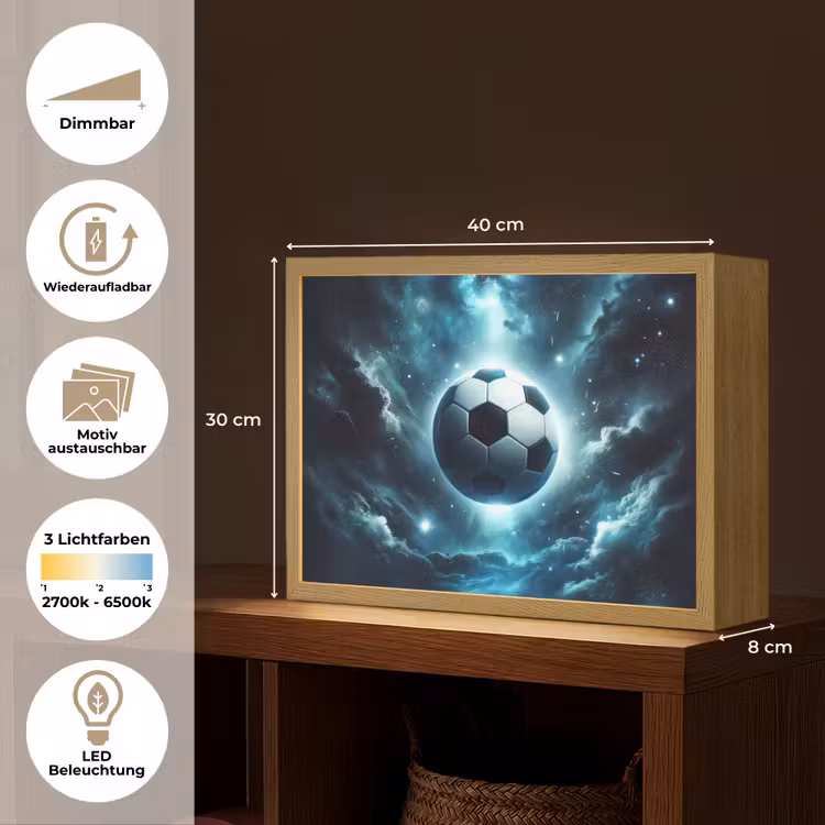 Voetbal - Galaxy - Ruimte - Sport - Blauw Light Box met batterij (Wandlamp kind) middel -USP_websiteoverzichtDE