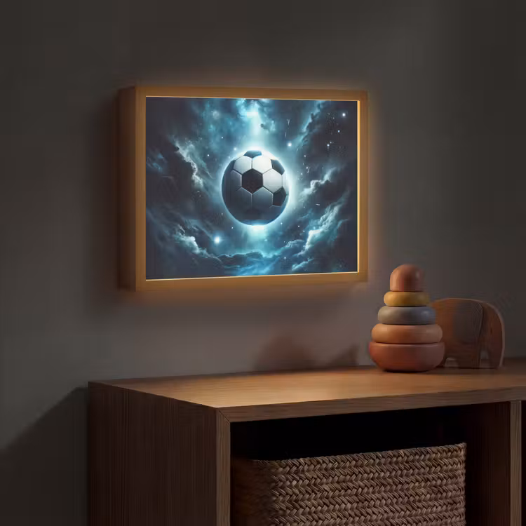 Voetbal - Galaxy - Ruimte - Sport - Blauw Light Box met batterij (Wandlamp kind) middel -sfeer5_kind