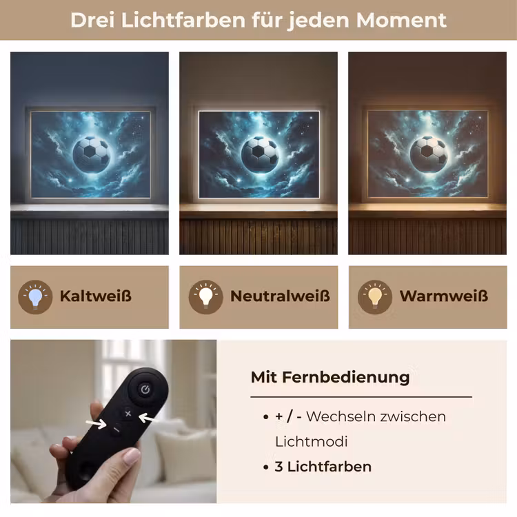 Voetbal - Galaxy - Ruimte - Sport - Blauw Light Box met batterij (Wandlamp kind) middel -USP_lichtkleurDE