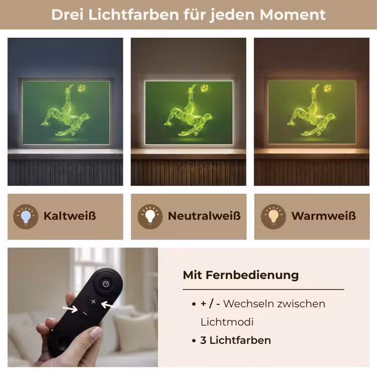 Voetbal - Groen - Omhaal Light Box met batterij (Wandlamp kind) middel -USP_lichtkleurDE