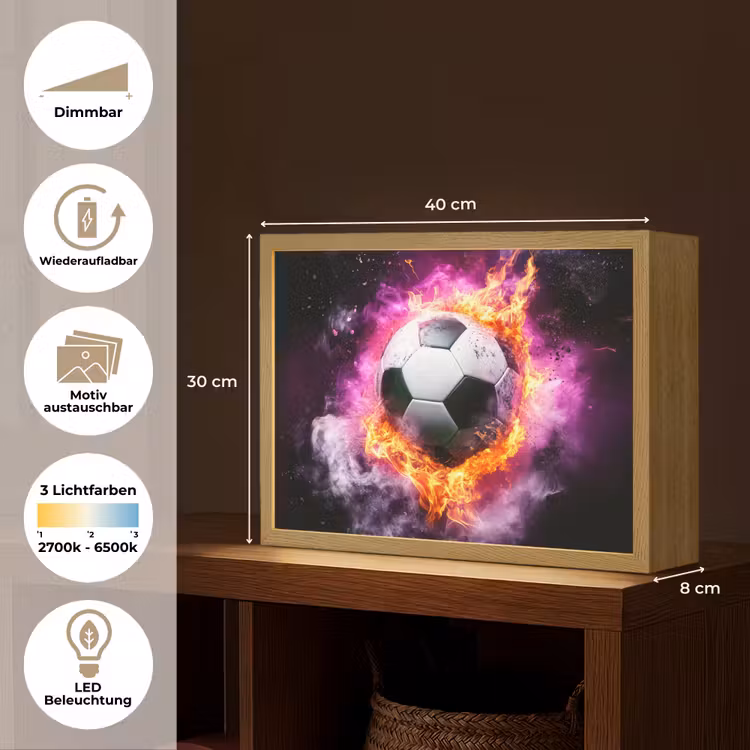 Voetbal - Roze - Vuur Light Box met batterij (Wandlamp kind) middel -USP_websiteoverzichtDE