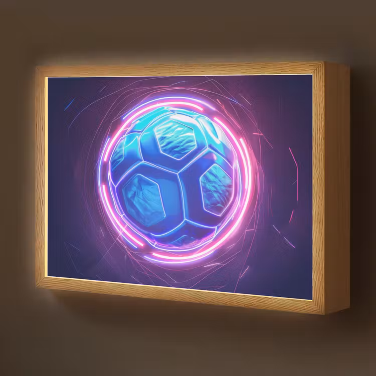 Voetbal - Sport - Blauw - Paars Light Box met batterij (Wandlamp kind) middel -z3d_website