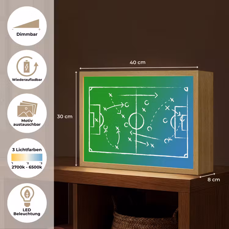 Voetbal - Tactiek - Spel - Groen - Blauw Light Box met batterij (Wandlamp kind) middel -USP_websiteoverzichtDE