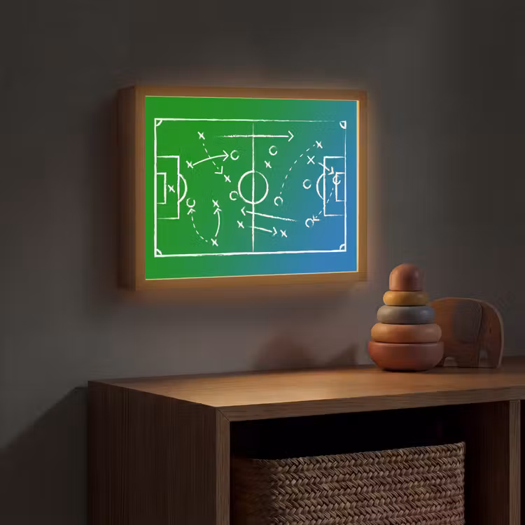 Voetbal - Tactiek - Spel - Groen - Blauw Light Box met batterij (Wandlamp kind) middel -sfeer5_kind