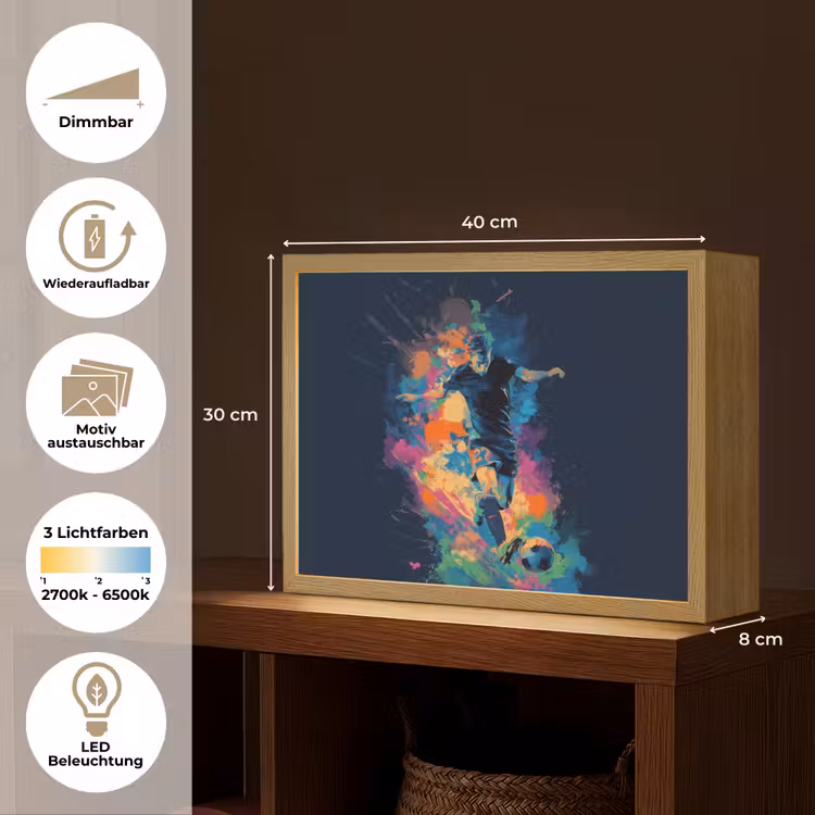 Voetballer - Bal - Kleurexplosie - Abstract Light Box met batterij (Wandlamp kind) middel -USP_websiteoverzichtDE