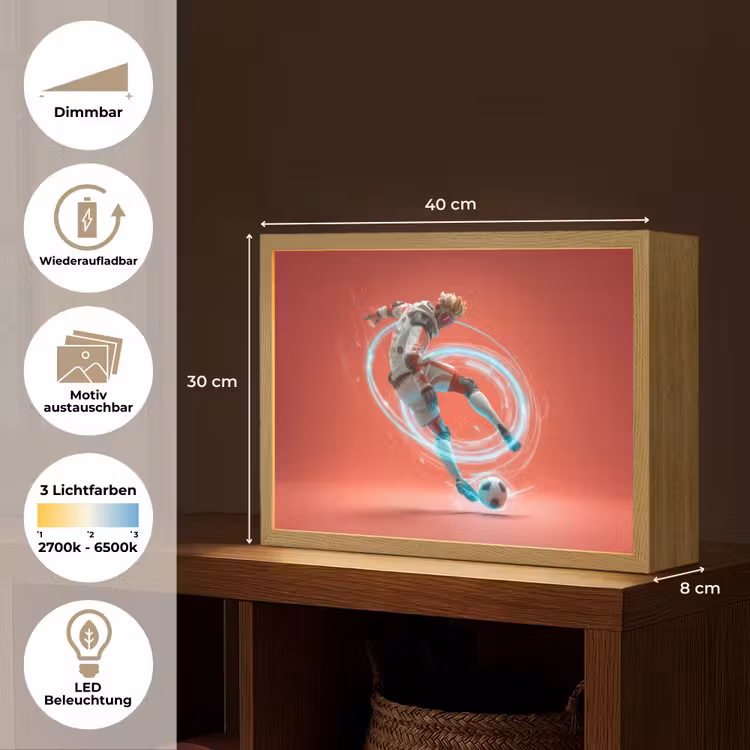 Voetballer - Bal - Lichtcirkel - Rood Light Box met batterij (Wandlamp kind) middel -USP_websiteoverzichtDE