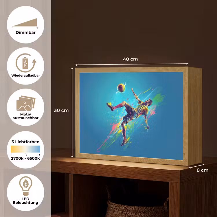 Voetballer - Verfspatten - Kleurrijk - Bal Light Box met batterij (Wandlamp kind) middel -USP_websiteoverzichtDE