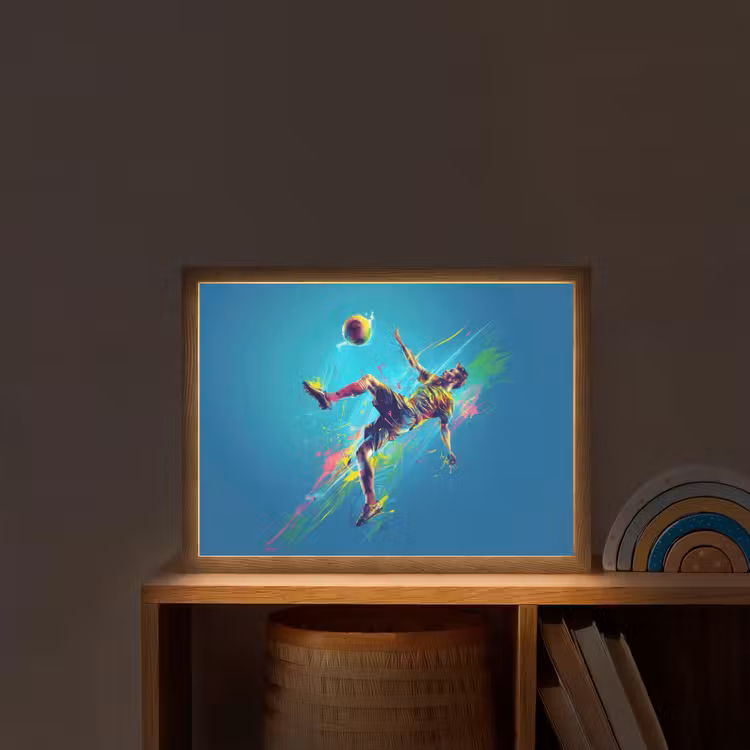 Voetballer - Verfspatten - Kleurrijk - Bal Light Box met batterij (Wandlamp kind) middel -sfeer1_kind