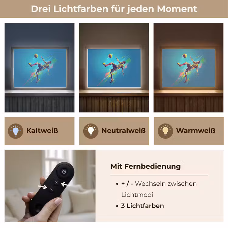 Voetballer - Verfspatten - Kleurrijk - Bal Light Box met batterij (Wandlamp kind) middel -USP_lichtkleurDE