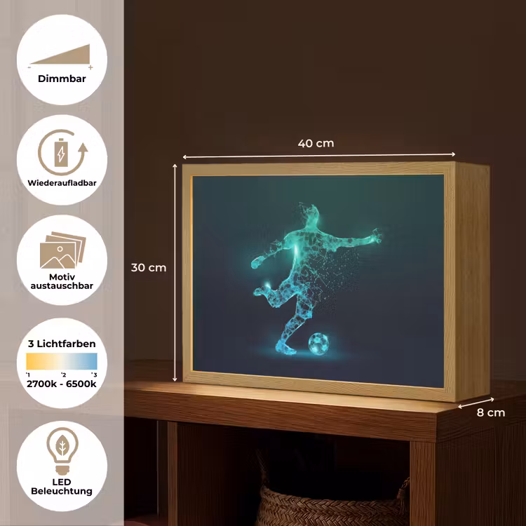 Voetballer - Trap - Blauw - Digitaal Light Box met batterij (Wandlamp kind) middel -USP_websiteoverzichtDE