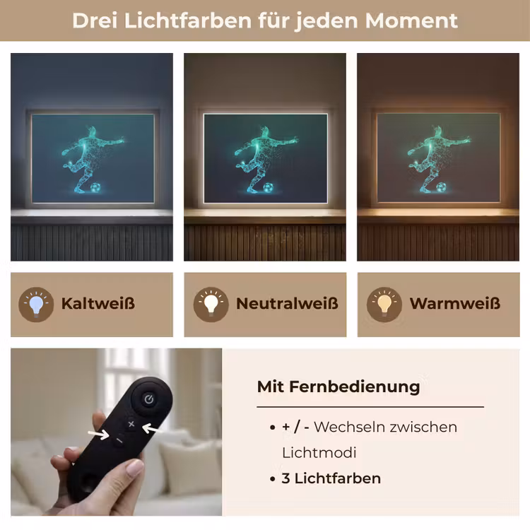 Voetballer - Trap - Blauw - Digitaal Light Box met batterij (Wandlamp kind) middel -USP_lichtkleurDE