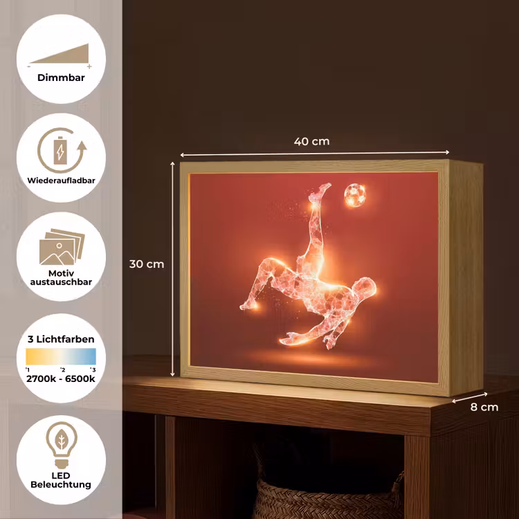 Voetballer - Omhaal - Rood - Neon Light Box met batterij (Wandlamp kind) middel -USP_websiteoverzichtDE