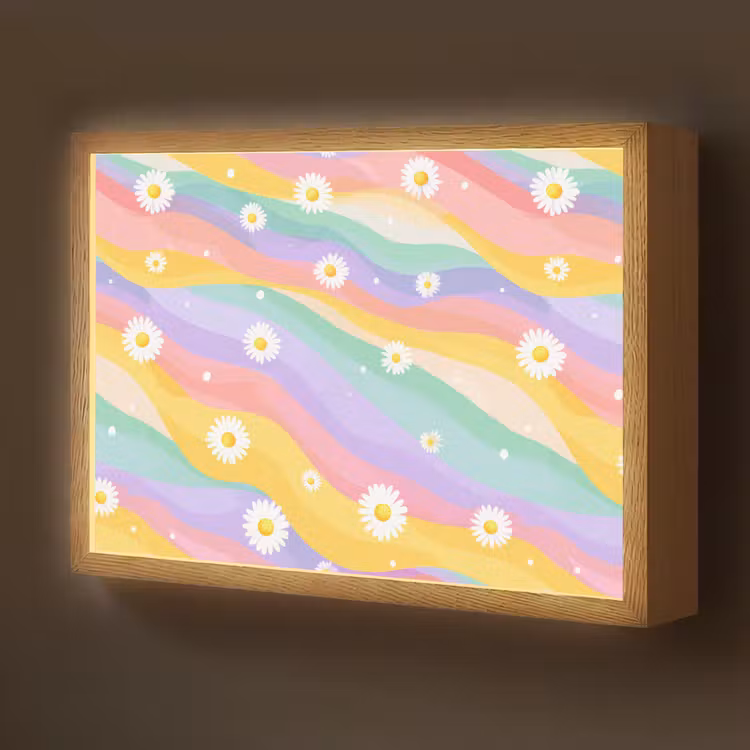 Madeliefjes - Kleurrijk - Pastel Light Box met batterij (Wandlamp kind) middel -z3d_website