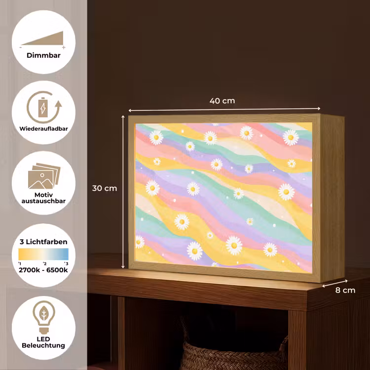 Madeliefjes - Kleurrijk - Pastel Light Box met batterij (Wandlamp kind) middel -USP_websiteoverzichtDE