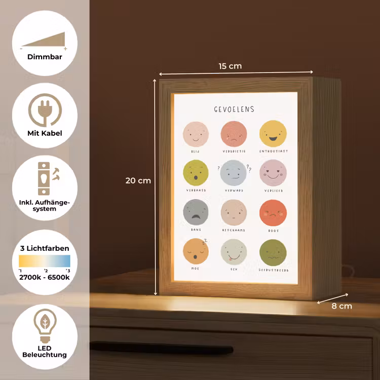 Gevoelens - Leren voor kinderen - Educatief - Kleuren Light Box met kabel (Wandlamp kind) klein -USP_overzichtDE