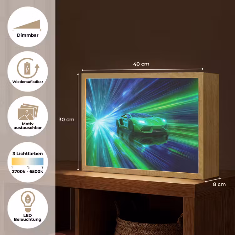 Snelheid - Licht - Sportwagen - Groen Light Box met batterij (Wandlamp kind) middel -USP_websiteoverzichtDE