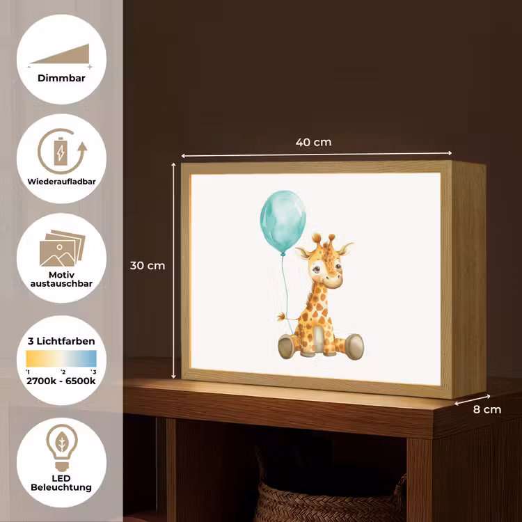 Giraf - Baby - Dieren - Blauwe ballon Light Box met batterij (Wandlamp kind) middel -USP_websiteoverzichtDE