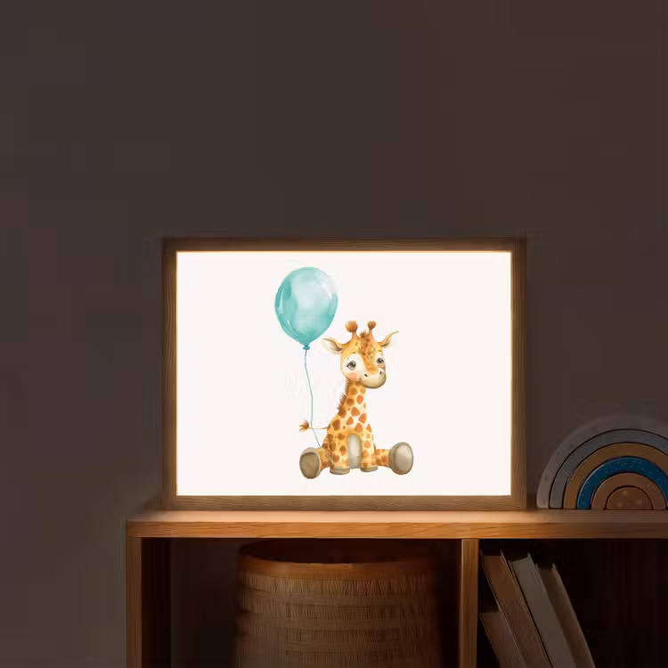 Giraf - Baby - Dieren - Blauwe ballon Light Box met batterij (Wandlamp kind) middel -sfeer1_kind