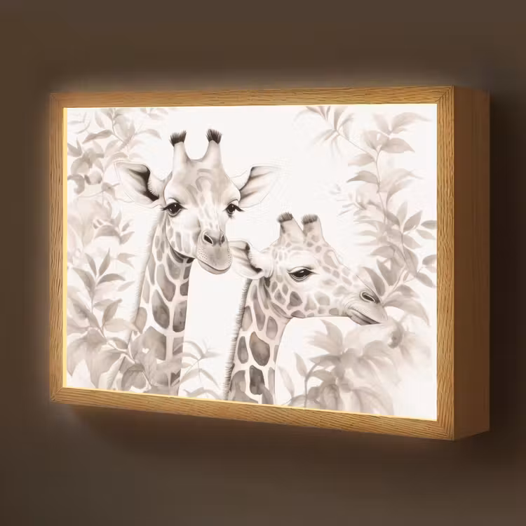 Giraffe - Bladeren - Bruin - Jungle - Kind Light Box met batterij (Wandlamp kind) middel -z3d_website