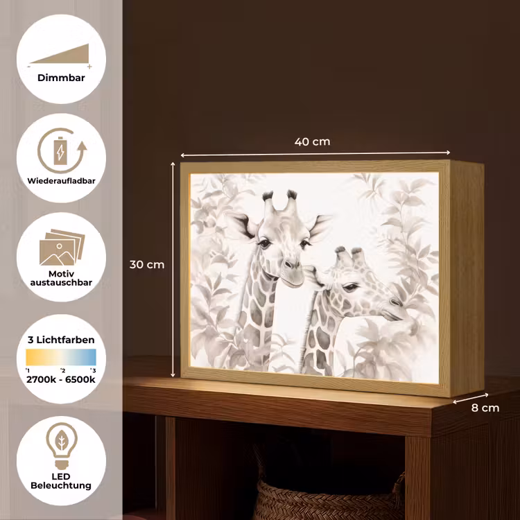 Giraffe - Bladeren - Bruin - Jungle - Kind Light Box met batterij (Wandlamp kind) middel -USP_websiteoverzichtDE