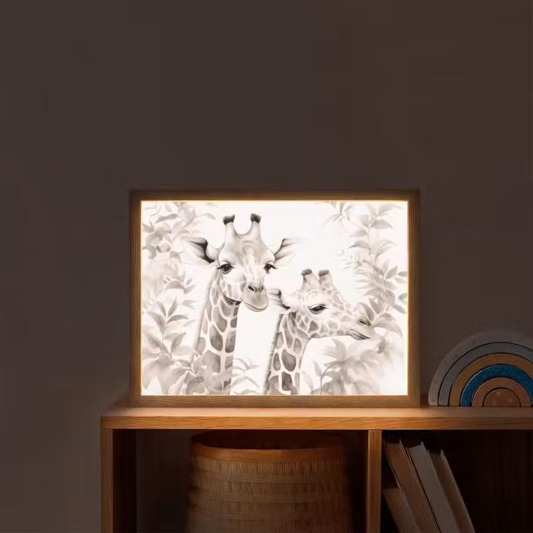 Giraffe - Bladeren - Bruin - Jungle - Kind Light Box met batterij (Wandlamp kind) middel -sfeer1_kind