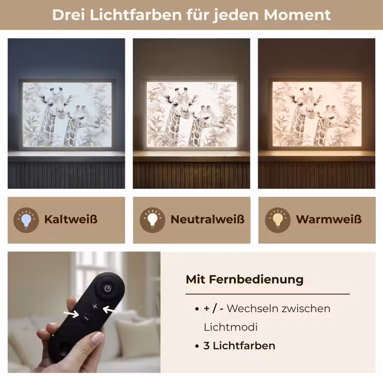 Giraffe - Bladeren - Bruin - Jungle - Kind Light Box met batterij (Wandlamp kind) middel -USP_lichtkleurDE