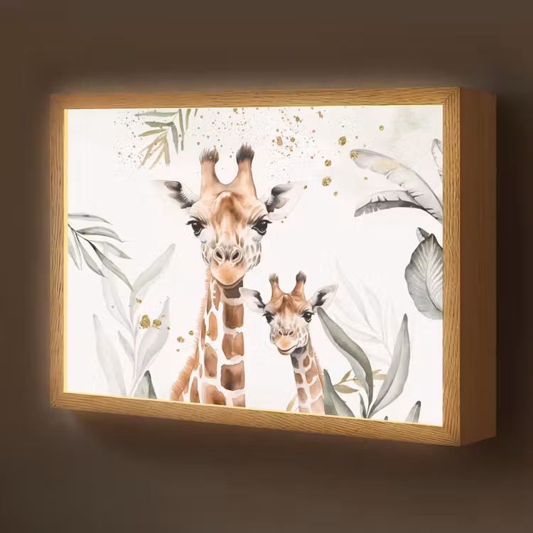Giraffe - Bladeren - Kinderen - Dieren - Jungle Light Box met batterij (Wandlamp kind) middel -z3d_website