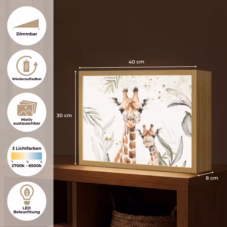 Giraffe - Bladeren - Kinderen - Dieren - Jungle Light Box met batterij (Wandlamp kind) middel -USP_websiteoverzichtDE