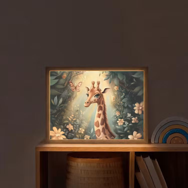 Giraffe - Jungle - Bloemen Light Box met batterij (Wandlamp kind) middel -sfeer1_kind