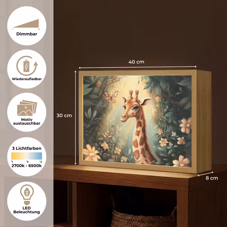 Giraffe - Jungle - Bloemen Light Box met batterij (Wandlamp kind) middel -USP_websiteoverzichtDE