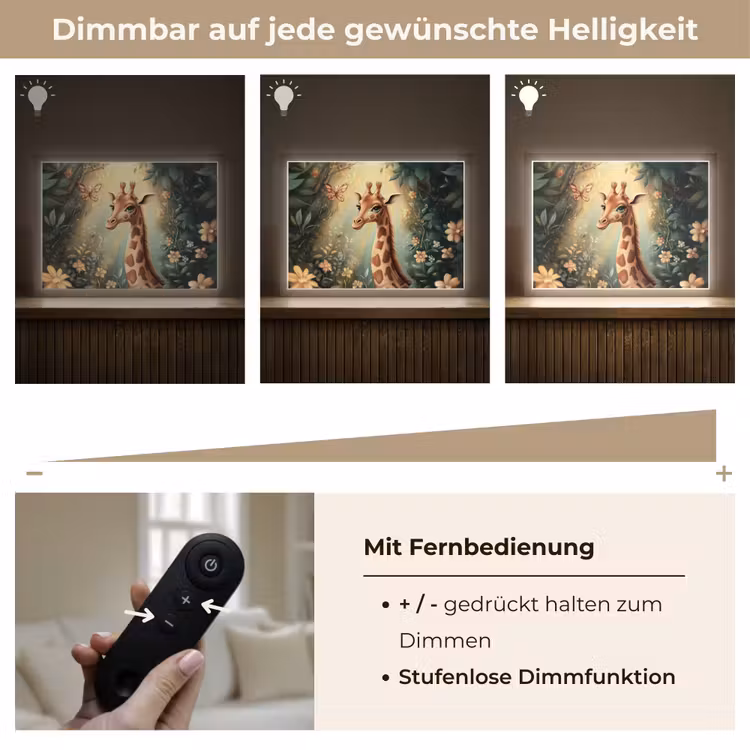 Giraffe - Jungle - Bloemen Light Box met batterij (Wandlamp kind) middel -USP_dimbaarDE