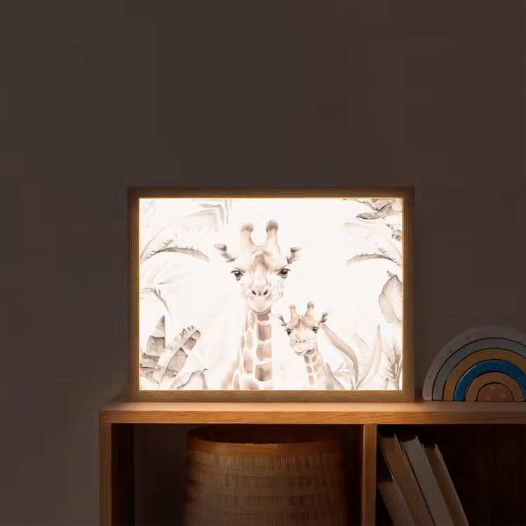 Giraffe - Jungle - Bruin - Kinderen Light Box met batterij (Wandlamp kind) middel -sfeer1_kind