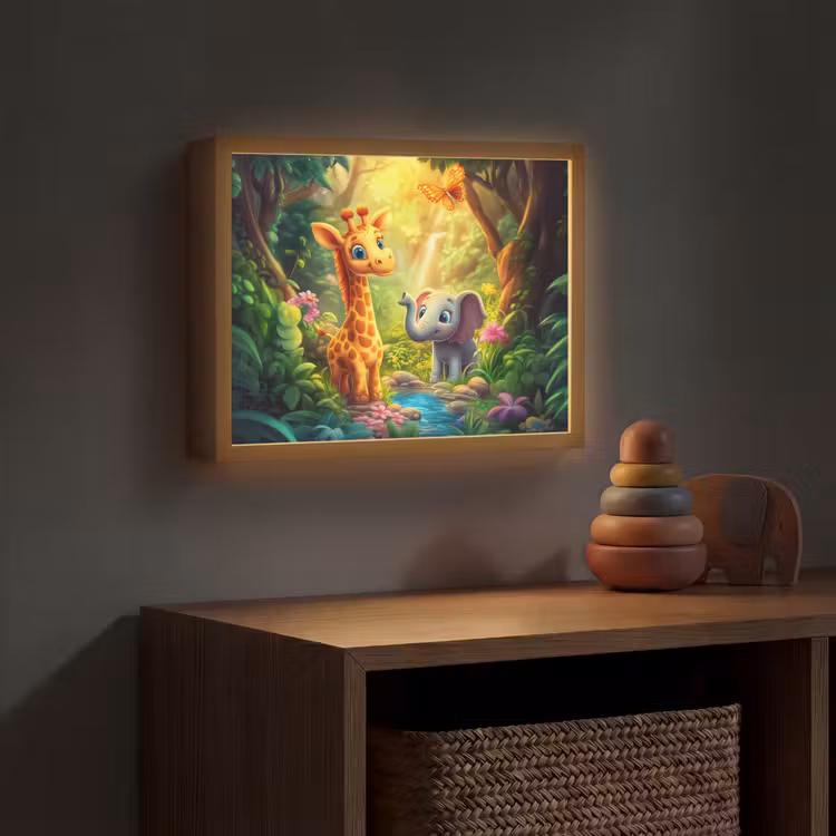 Giraf - Olifant - Bloemen - Jungle Light Box met batterij (Wandlamp kind) middel -sfeer5_kind