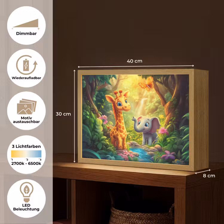 Giraf - Olifant - Bloemen - Jungle Light Box met batterij (Wandlamp kind) middel -USP_websiteoverzichtDE