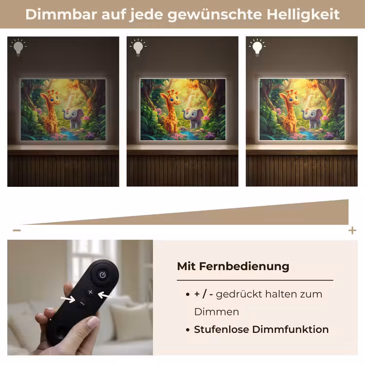 Giraf - Olifant - Bloemen - Jungle Light Box met batterij (Wandlamp kind) middel -USP_dimbaarDE