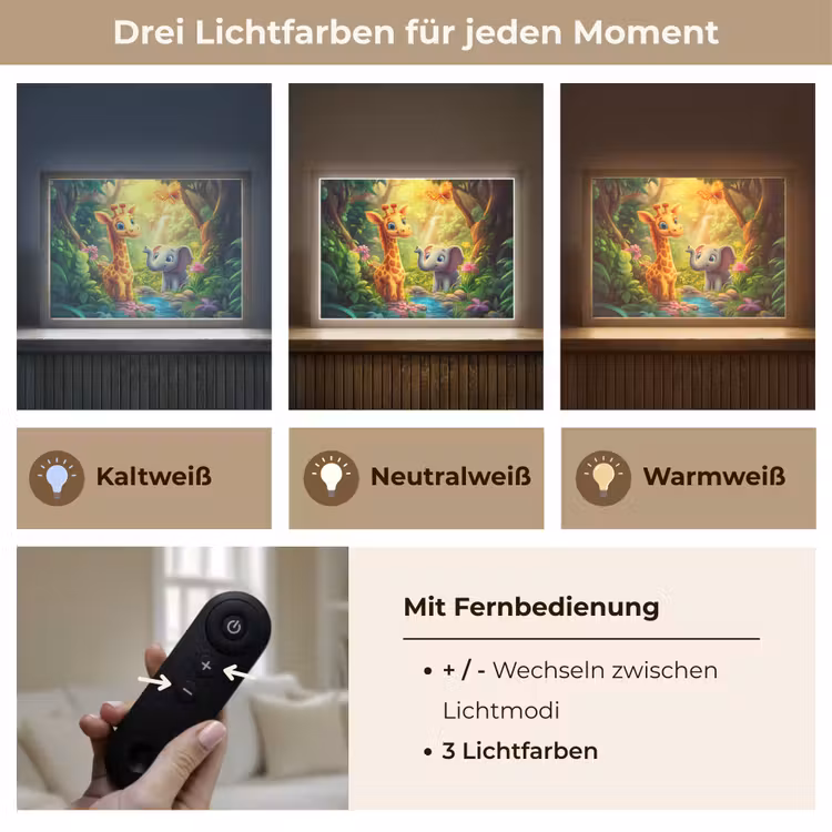 Giraf - Olifant - Bloemen - Jungle Light Box met batterij (Wandlamp kind) middel -USP_lichtkleurDE