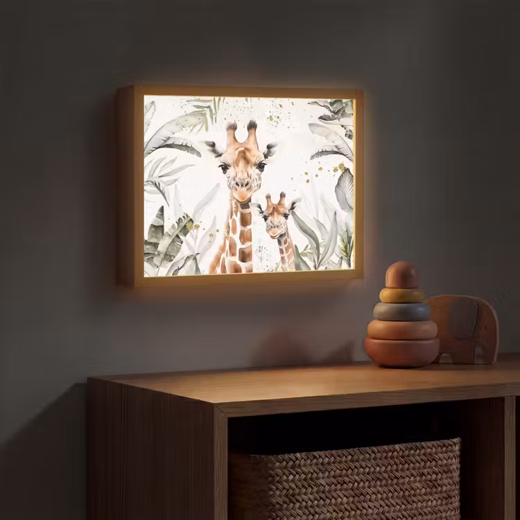 Giraffe - Natuur - Kinderen - Dieren Light Box met batterij (Wandlamp kind) middel -sfeer5_kind