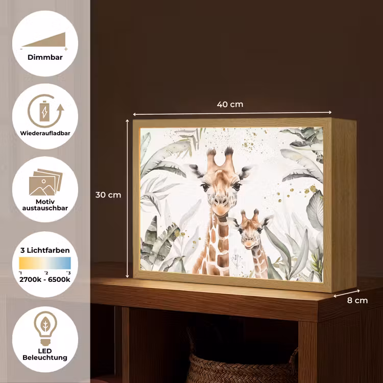 Giraffe - Natuur - Kinderen - Dieren Light Box met batterij (Wandlamp kind) middel -USP_websiteoverzichtDE