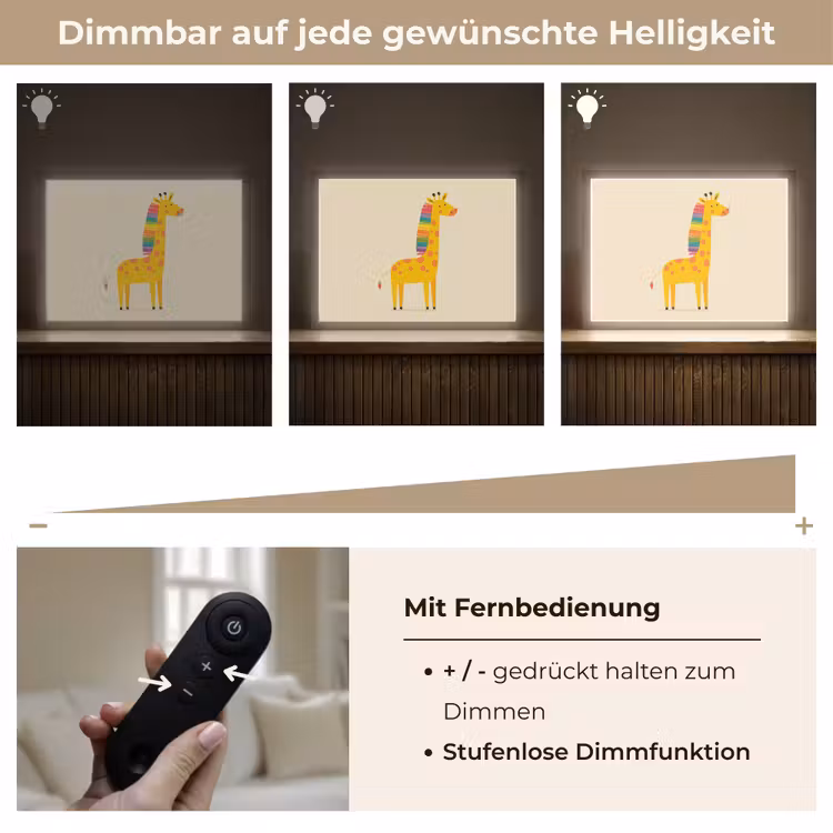 Giraffe - Regenboogmanen - Beige Light Box met batterij (Wandlamp kind) middel -USP_dimbaarDE