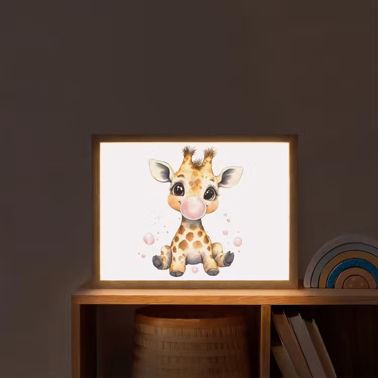 Giraffe - Roze - Kauwgom Light Box met batterij (Wandlamp kind) middel -sfeer1_kind