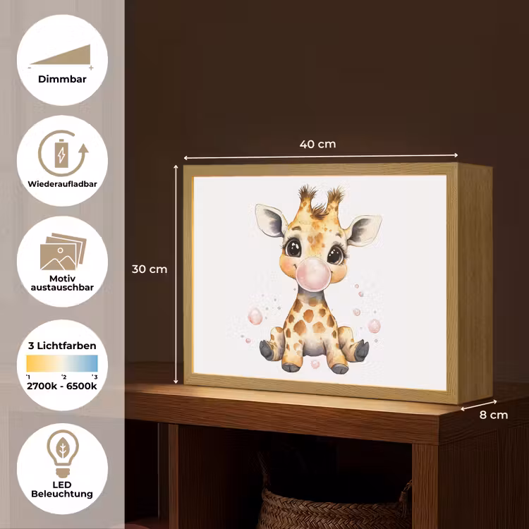 Giraffe - Roze - Kauwgom Light Box met batterij (Wandlamp kind) middel -USP_websiteoverzichtDE