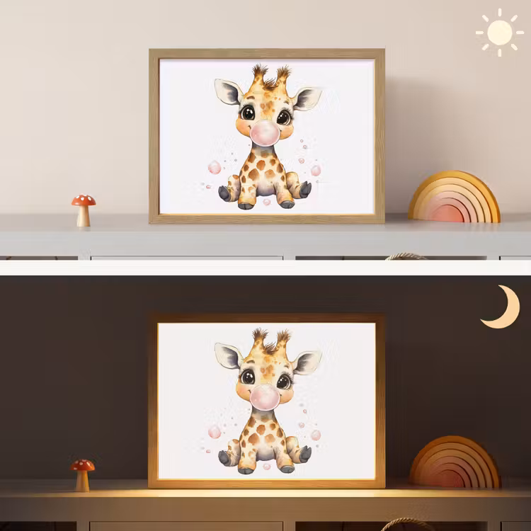 Giraffe - Roze - Kauwgom Light Box met batterij (Wandlamp kind) middel -sfeer3_kind