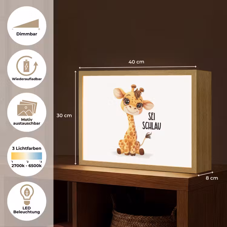 Giraf - Wees slim - Quote - Dier Light Box met batterij (Wandlamp kind) middel -USP_websiteoverzichtDE