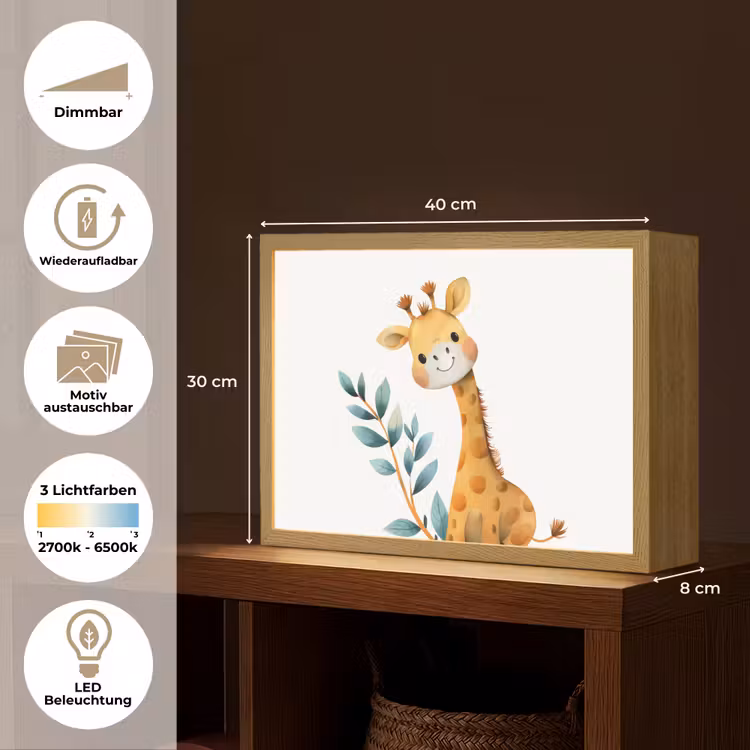 Giraf - Dier - Wilde dieren Light Box met batterij (Wandlamp kind) middel -USP_websiteoverzichtDE